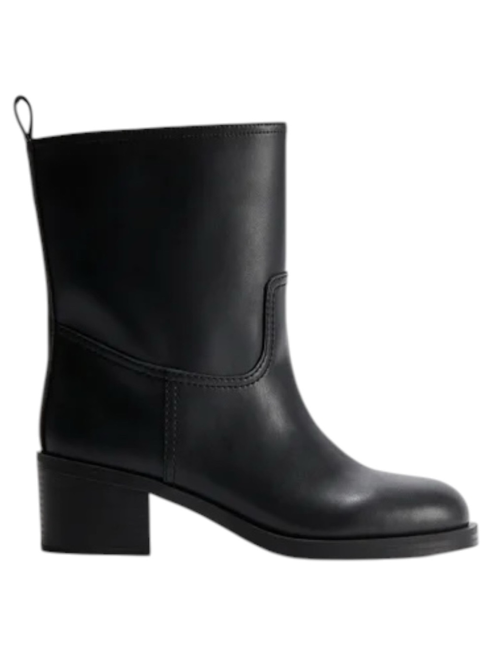 H&M Black Vegan Leather Mid-Calf Moto 2.25" Block Heel Boots (US8/EU39)